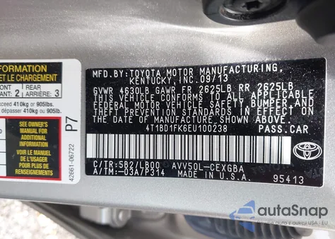 2014 Toyota Camry Hybrid Xle z USA, uszkodzony, nr VIN 4T1BD1FK6EU100238